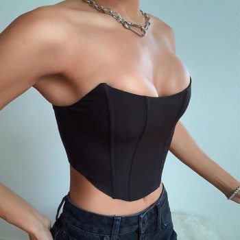 Cryptographic Sleeveless Off Shoulder Velvet Fashion Sexy Corset Crop Tops Vest Female Underwear Backless Bustier Top Solid